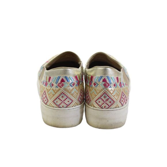 Johnny Was Womens Slip On Metallic Floral Embroidered Sneakers Gold Leather 37 - Picture 3 of 6